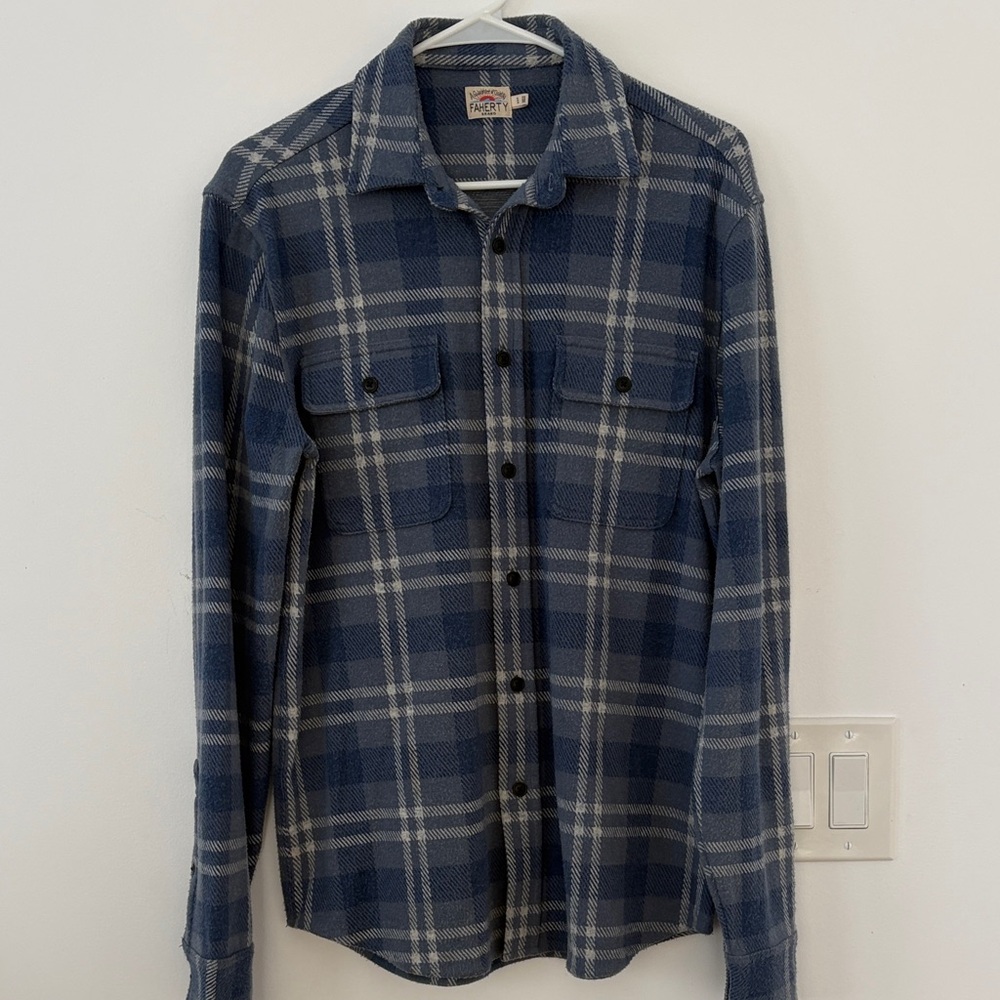 Faherty Blue & White Plaid Button-Down Shirt